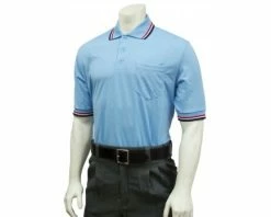 Smitty Umpire Smitty Pro Knit Umpire Shirt - Powder Blue With Red-White-Navy Trim